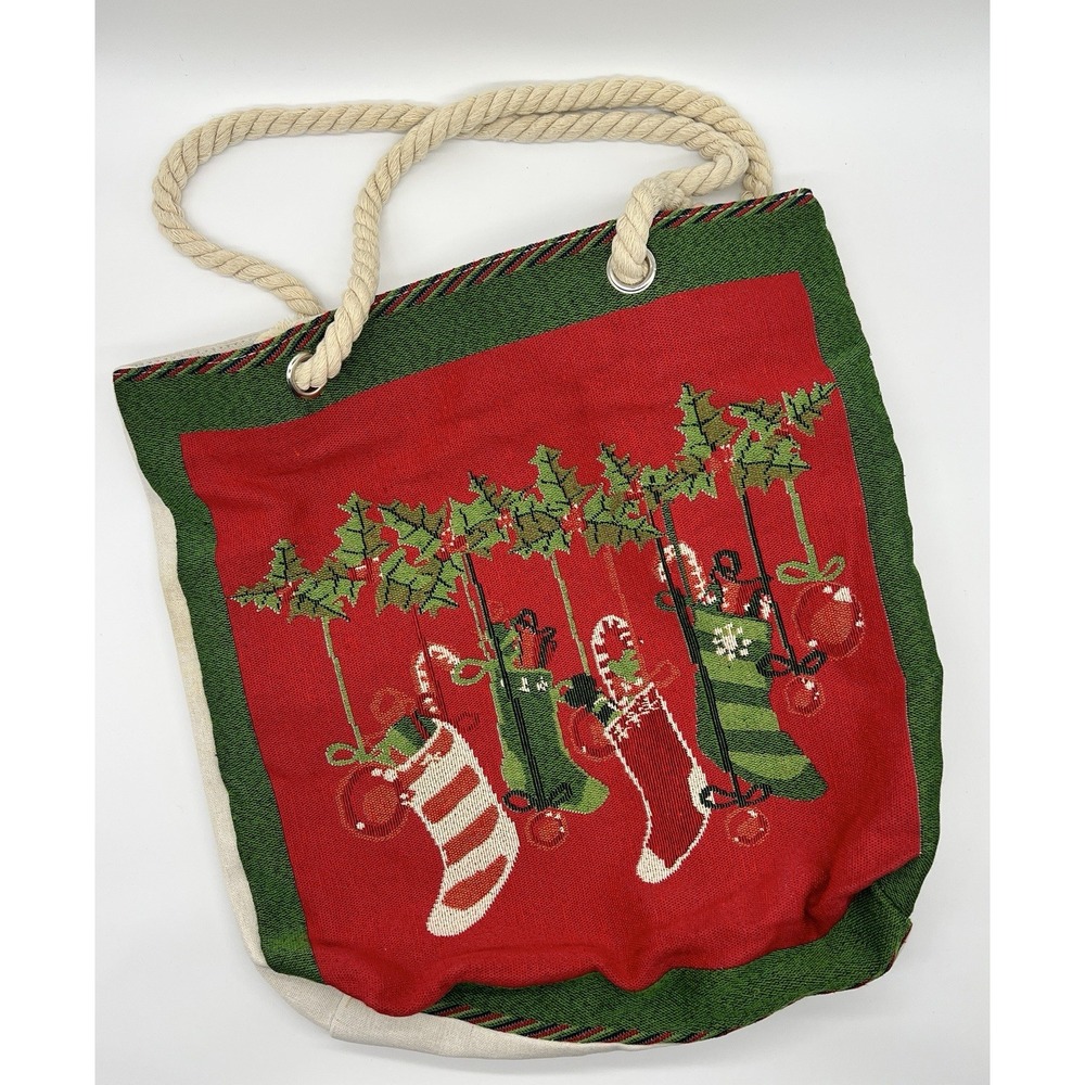Christmas Holiday Stocking Fabric Canvas Bag‎ Tote Shoulder Bag